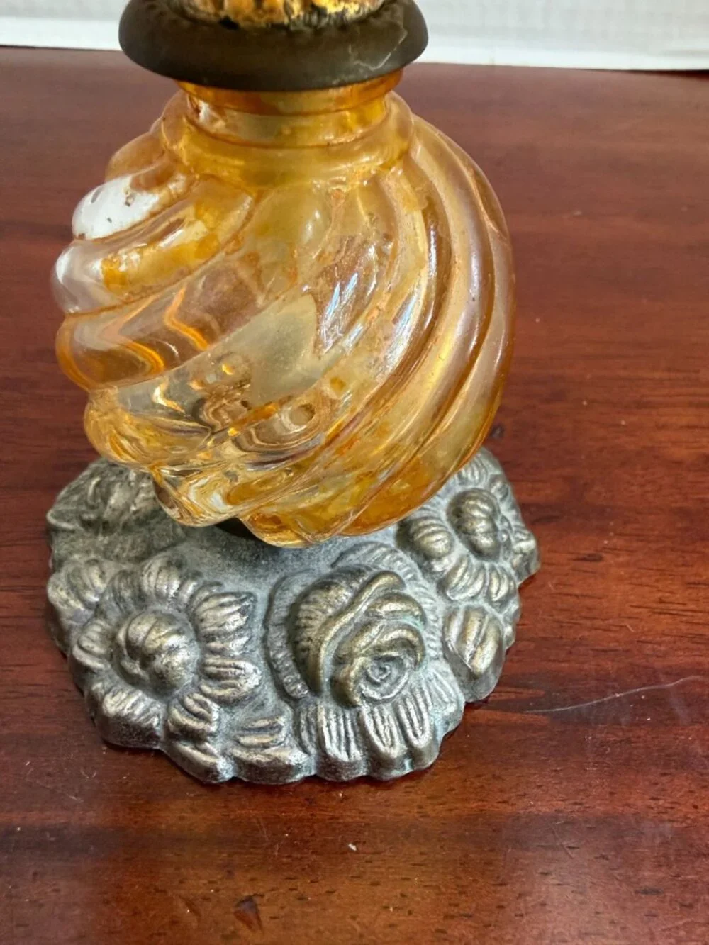 Vintage Amber Compote Candy Dish Featuring a Diamond Point Rim and Metal Base